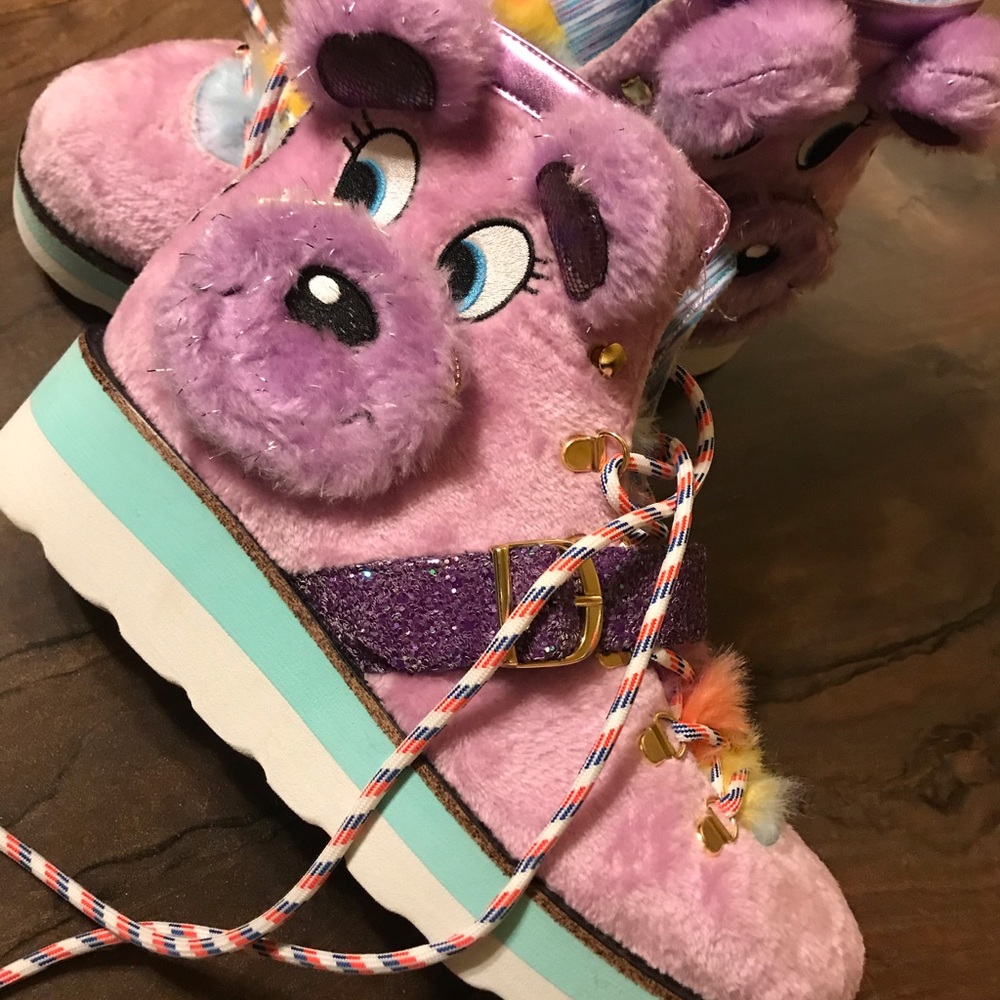 NEW! Irregular Choice “Big Bear” purple size 40 (US9) Booties, Boots, Fur, Shoes